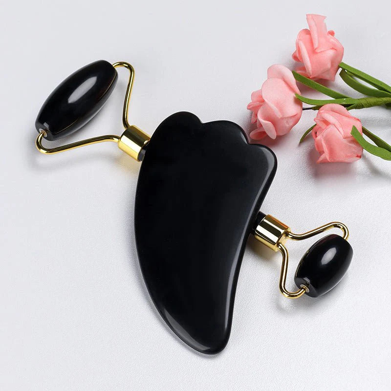Scraper Jade Roller Guasha Set Black